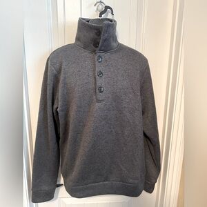 H2H Men’s Mock Neck Button-Up Fleece Pullover – Charcoal Gray, Size Large